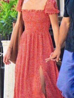 EUC REFORMATION - Red Floral Midi Dress w/Slit, Small